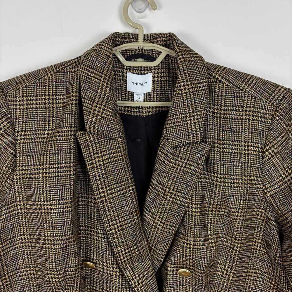 Nine West Double Breasted Blazer Jacket Brown Gold Metallic Plaid 3X NWOT NEW - Picture 4 of 14